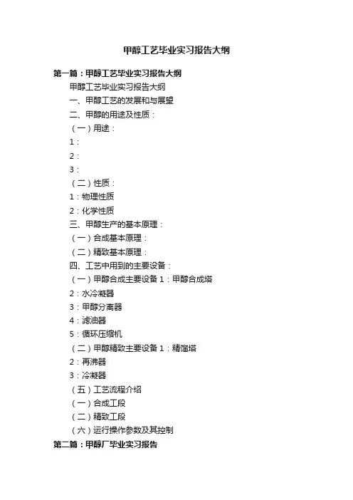 甲醇工艺毕业实习报告大纲