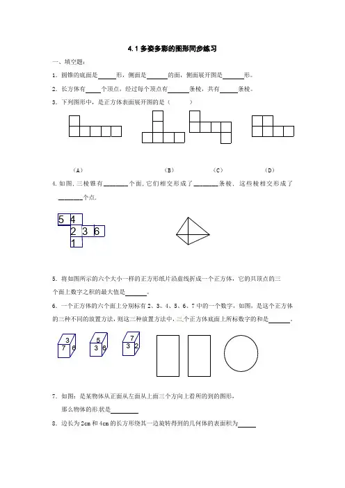 七年级数学上册4.1 多姿多彩的图形 同步练习1(含答案)