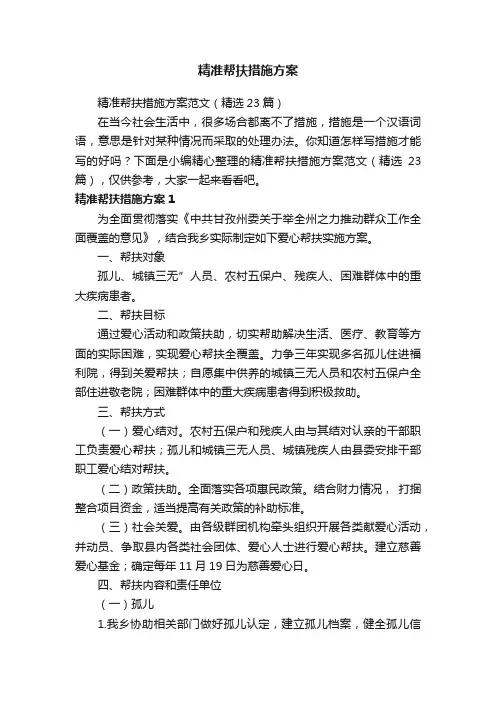 精准帮扶措施方案范文（精选23篇）