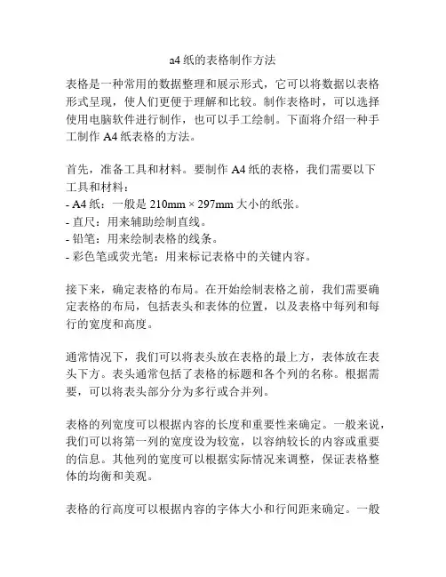 a4纸的表格制作方法