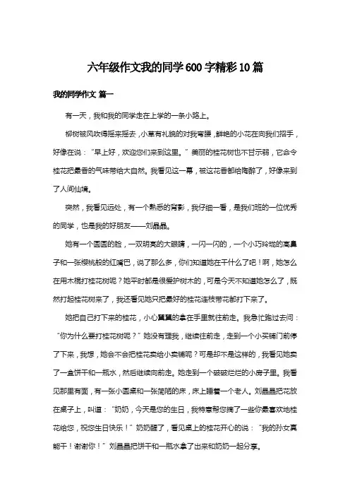 六年级作文我的同学600字精彩10篇
