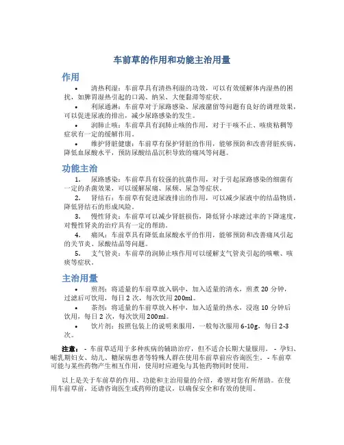 车前草的作用和功能主治用量