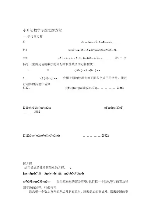 小升初数学专题之解方程练习及答案