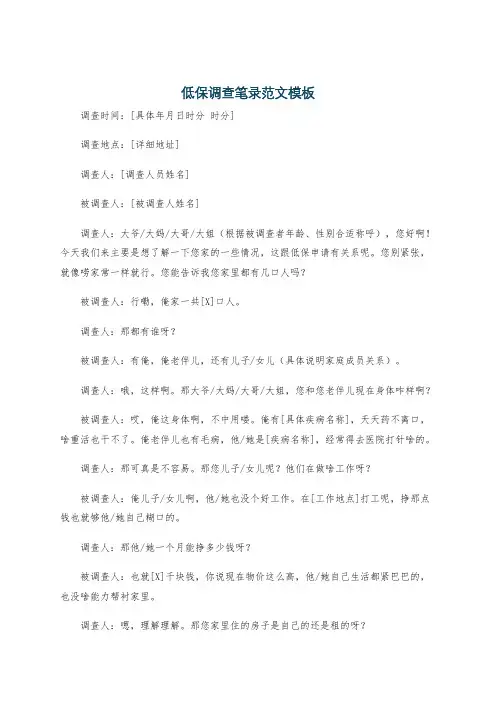 低保调查笔录范文模板