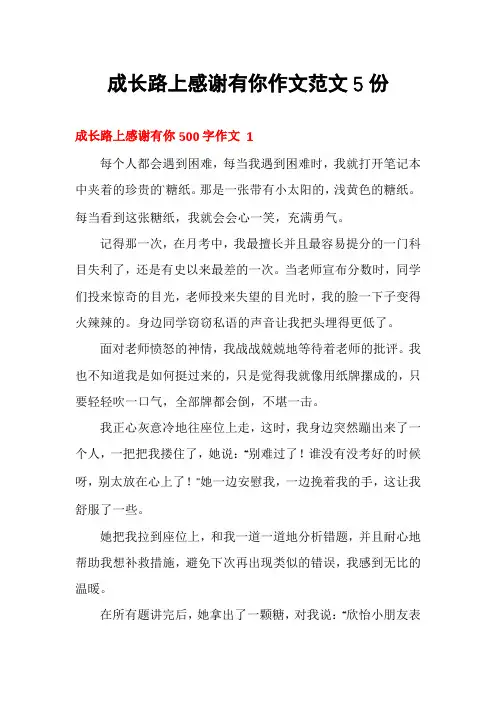 成长路上感谢有你作文范文5份