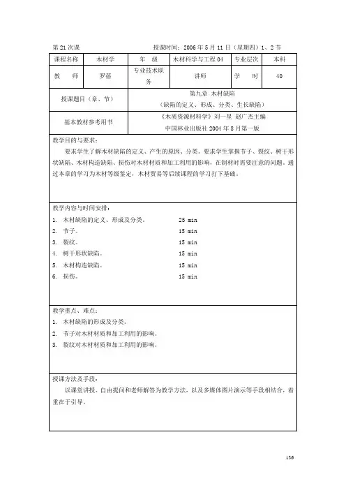 第21次课-木材缺陷-缺陷的定义、形成、分类、生长缺陷