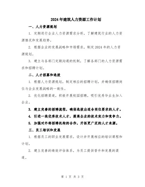 2024年建筑人力资源工作计划