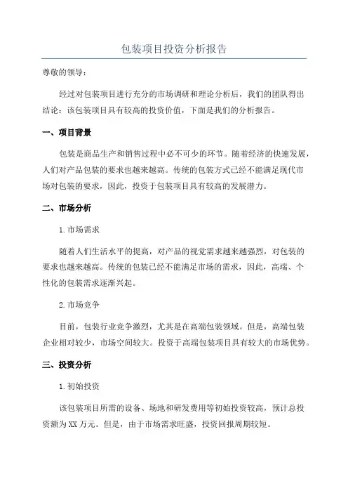 包装项目投资分析报告