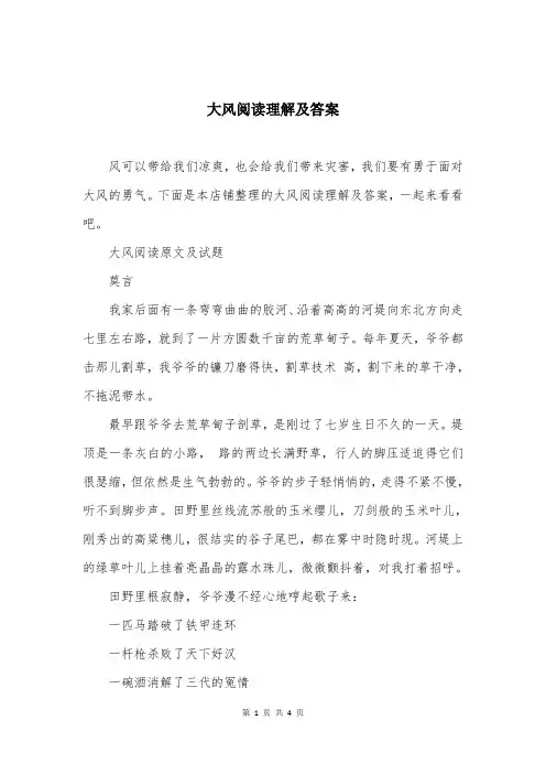大风阅读理解及答案