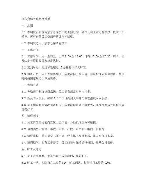 京东仓储考勤制度模板