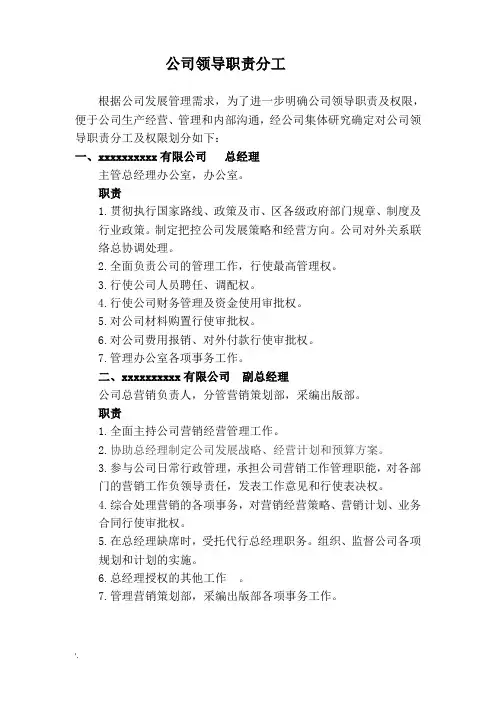 公司领导职责分工