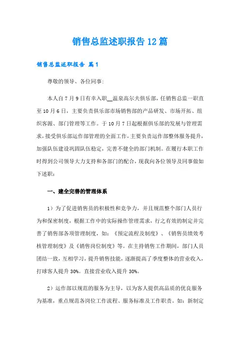 销售总监述职报告12篇