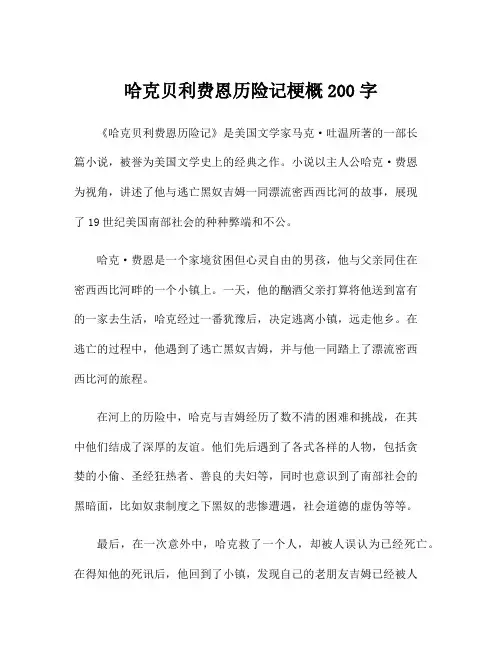哈克贝利费恩历险记梗概200字