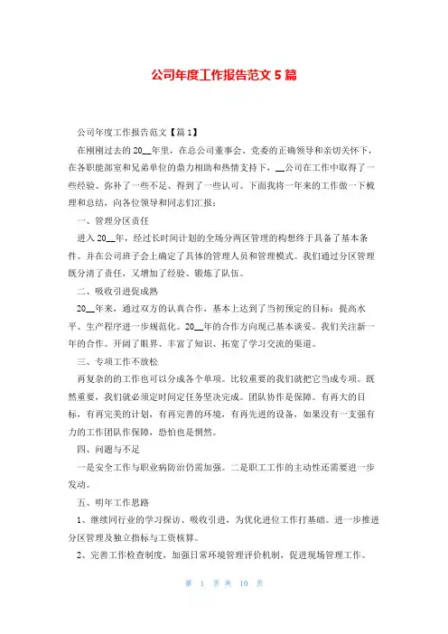 公司年度工作报告范文5篇