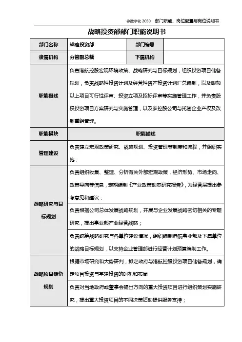 5-战略投资部部门职能及岗位配置_V1.3