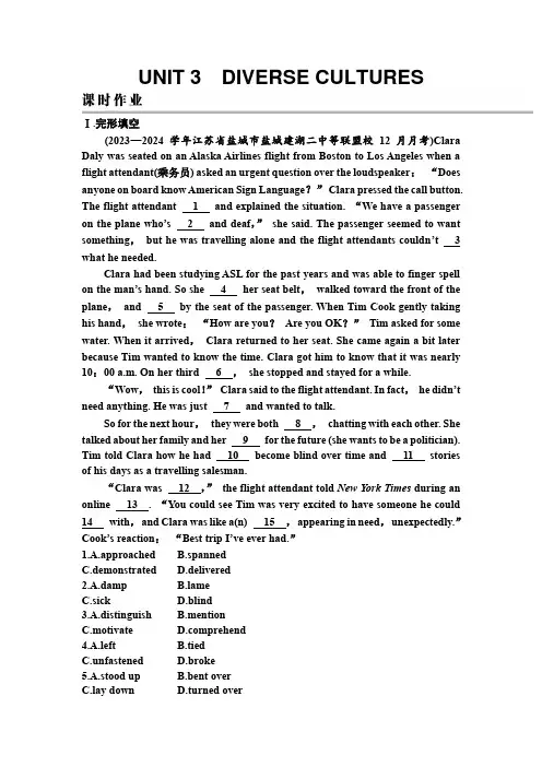 高考英语一轮复习模块知识必修第三册UNIT3 DIVERSE CULTURES练习含答案