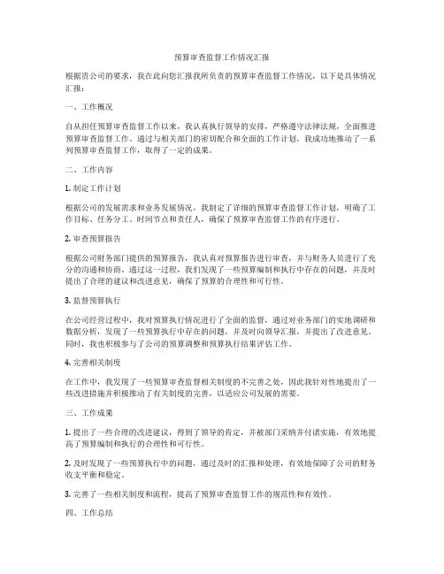 预算审查监督工作情况汇报