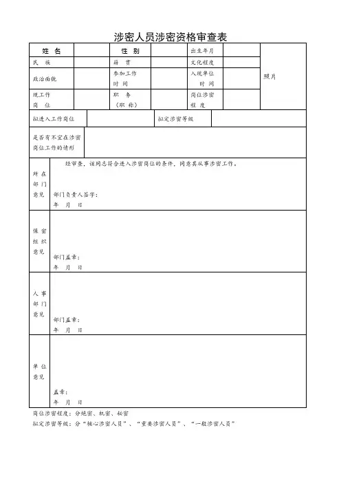 涉密人员资格审查表