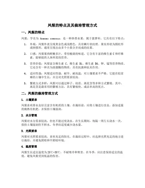 简述凤梨的特点及其栽培管理方式