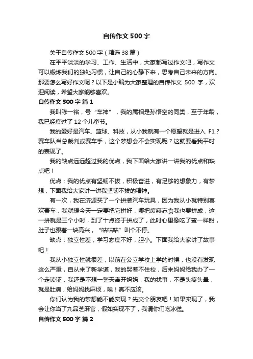 关于自传作文500字（精选38篇）