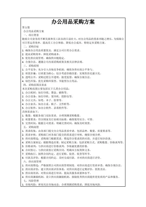 办公用品采购方案