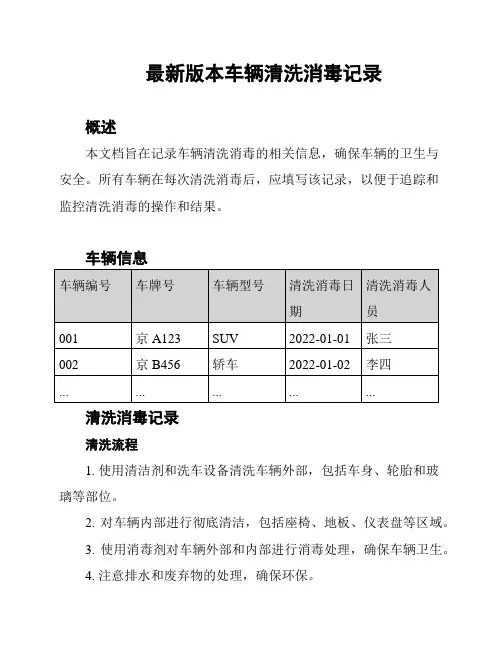 最新版本车辆清洗消毒记录