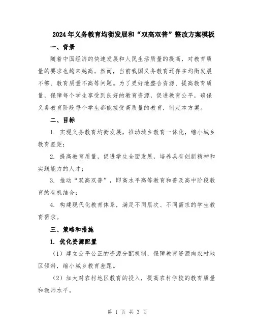 2024年义务教育均衡发展和“双高双普”整改方案模板