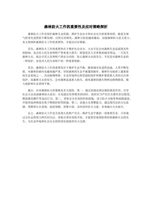 森林防火工作的重要性及应对策略探析