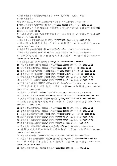 山西煤矿名单