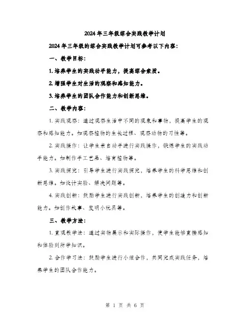 2024年三年级综合实践教学计划(2篇)