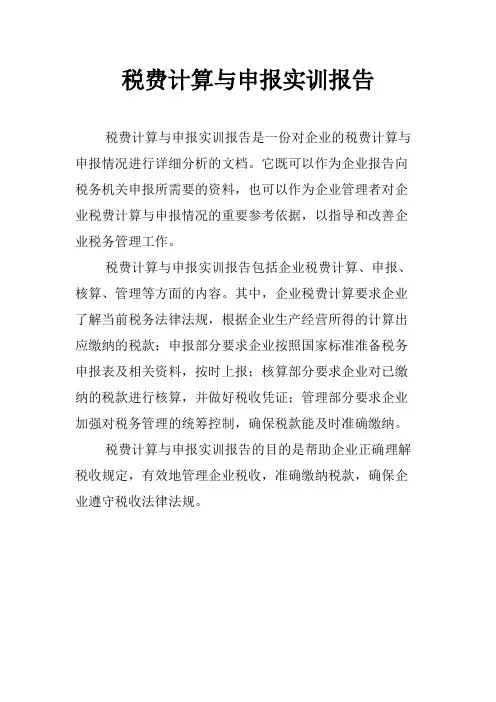 税费计算与申报实训报告