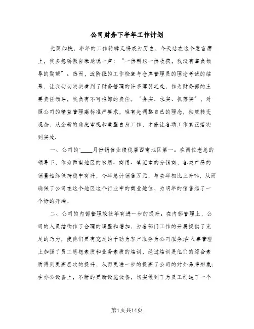 公司财务下半年工作计划（五篇）