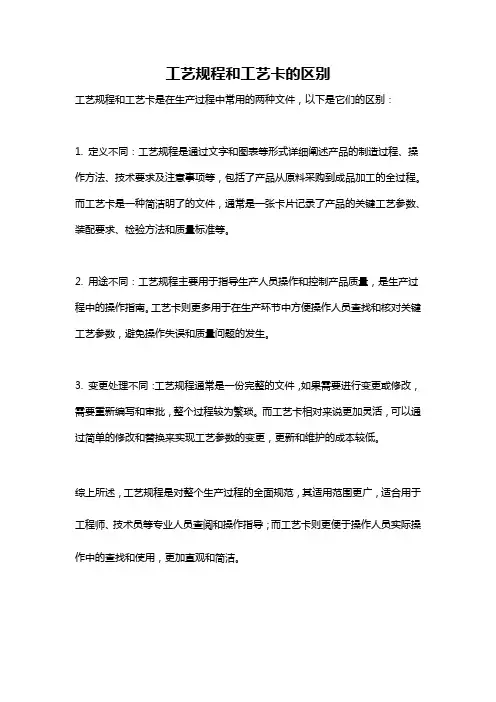 工艺规程和工艺卡的区别