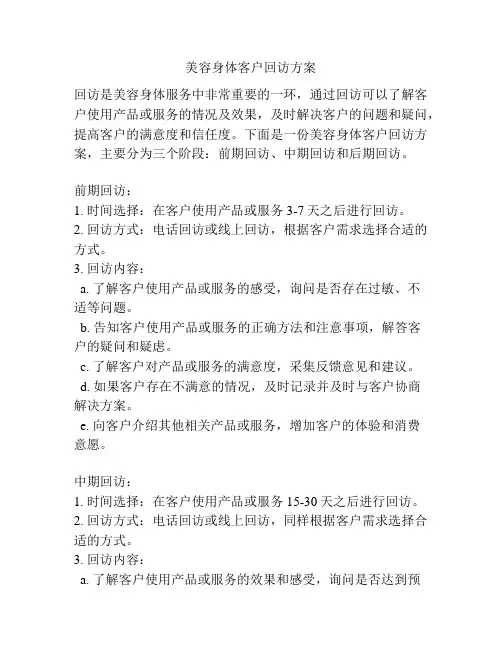 美容身体客户回访方案