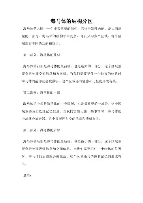 海马体的结构分区