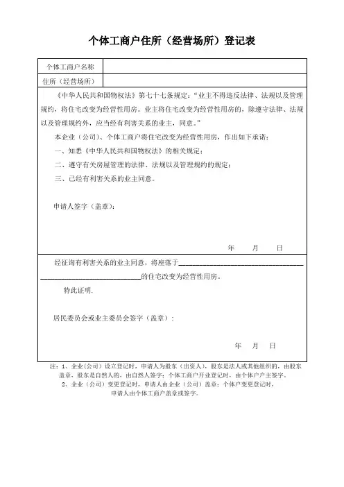 07. 个体工商户住所(经营场所)登记表