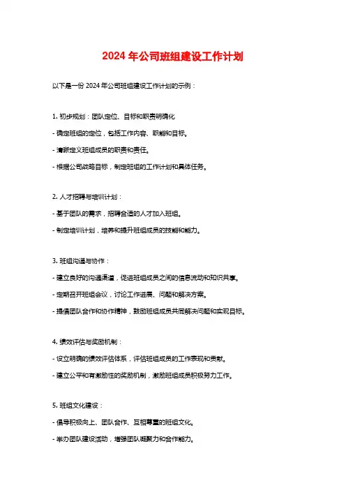 2024年公司班组建设工作计划