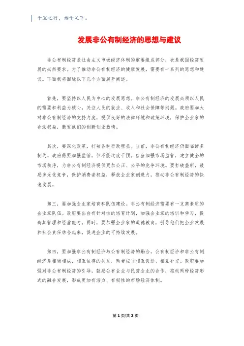 发展非公有制经济的思想与建议