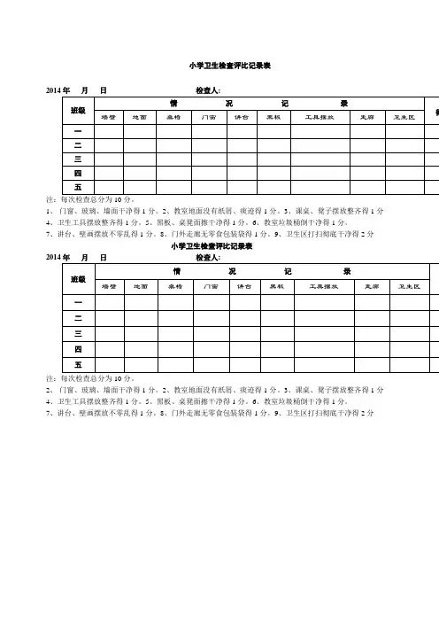 小学卫生检查评比记录表