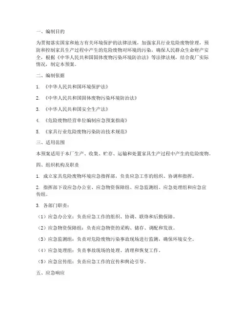 家具危险废物环境应急预案