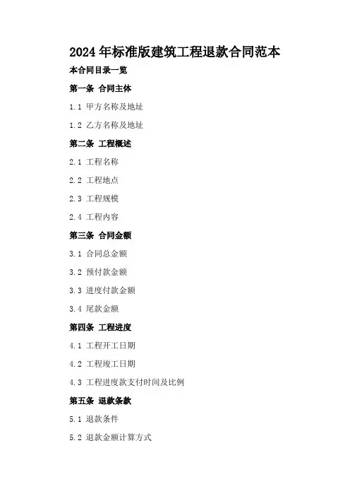 2024年标准版建筑工程退款合同范本