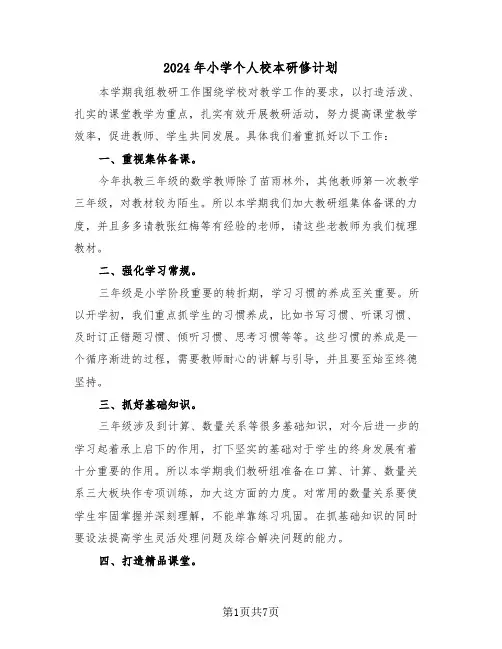 2024年小学个人校本研修计划(3篇)
