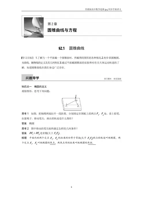 苏教版高中数学选修2-1第2章圆锥曲线与方程2.1含答案