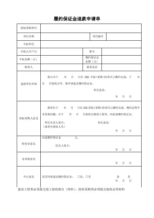 履约保证金退款申请单(模板)