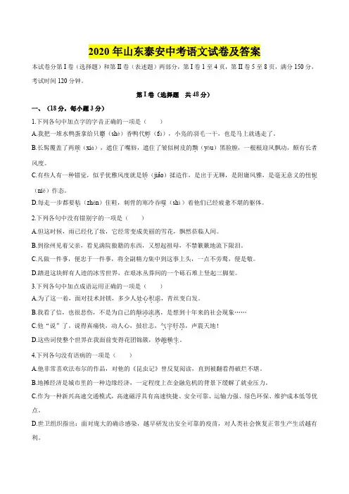 2020年山东泰安中考语文试卷及答案