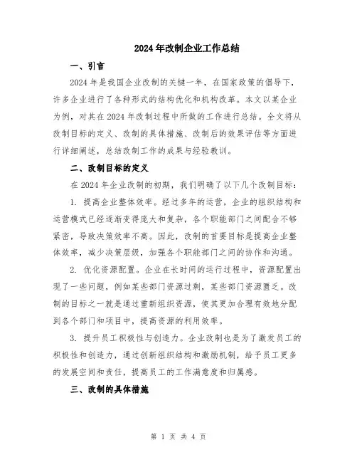 2024年改制企业工作总结