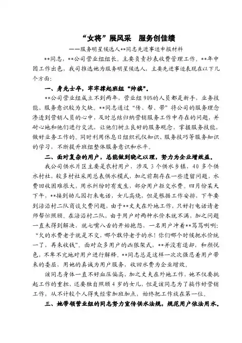 服务明星申报材料
