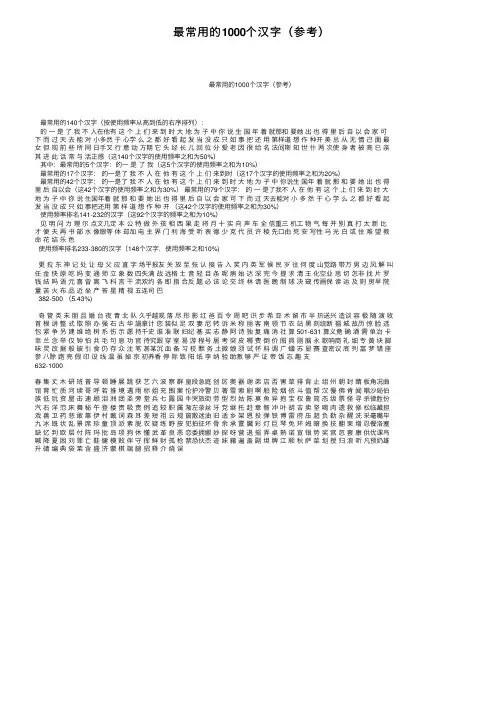 最常用的1000个汉字（参考）