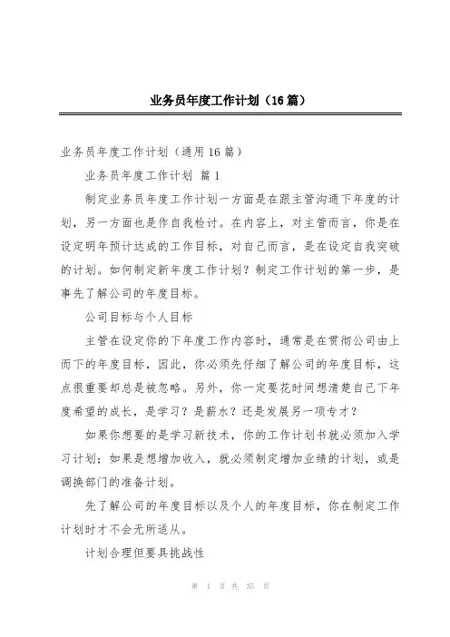 业务员年度工作计划(16篇)
