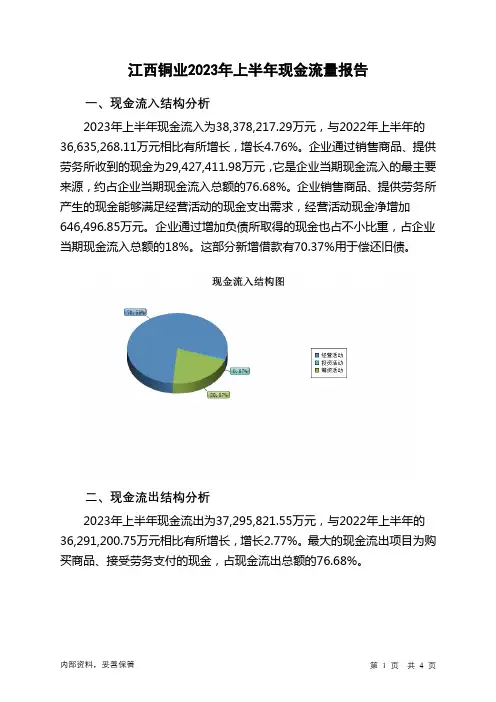 600362江西铜业2023年上半年现金流量报告